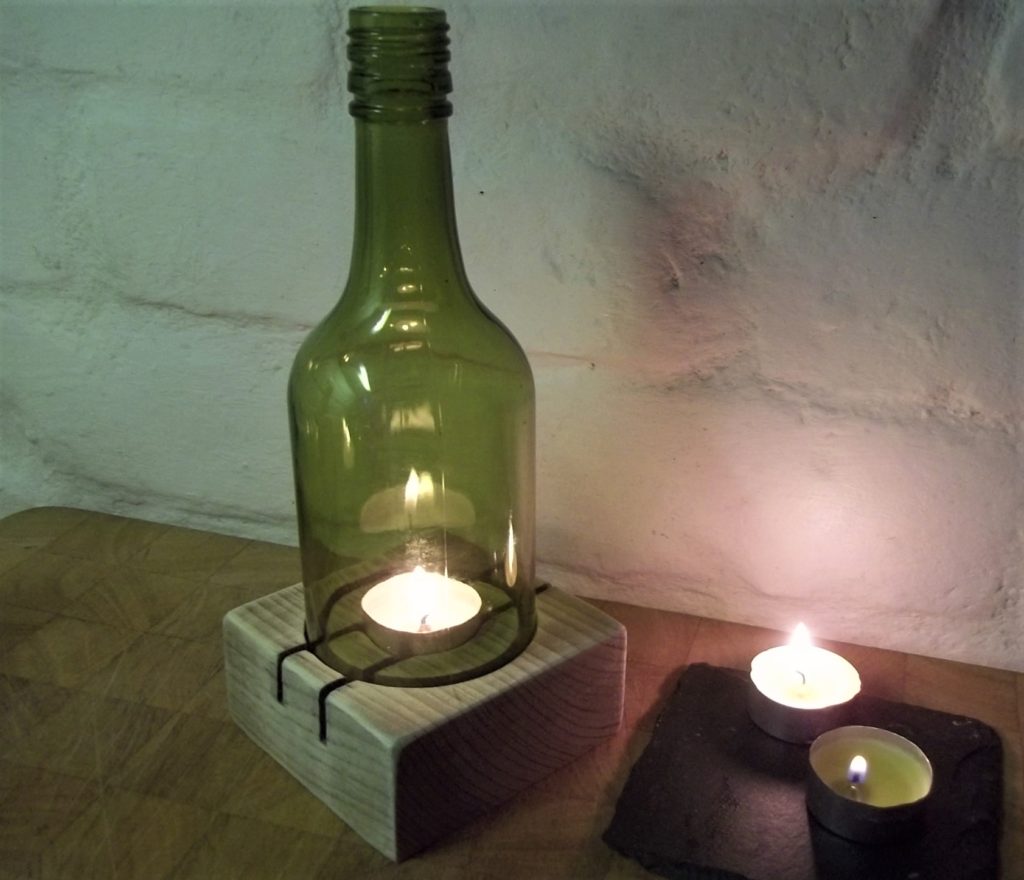 Single Chunky Tealight Holder and Wine Bottle Estuary Home