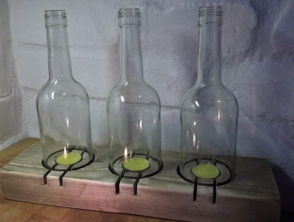 Triple Chunky Tealight Holder and Wine Bottle Estuary Home