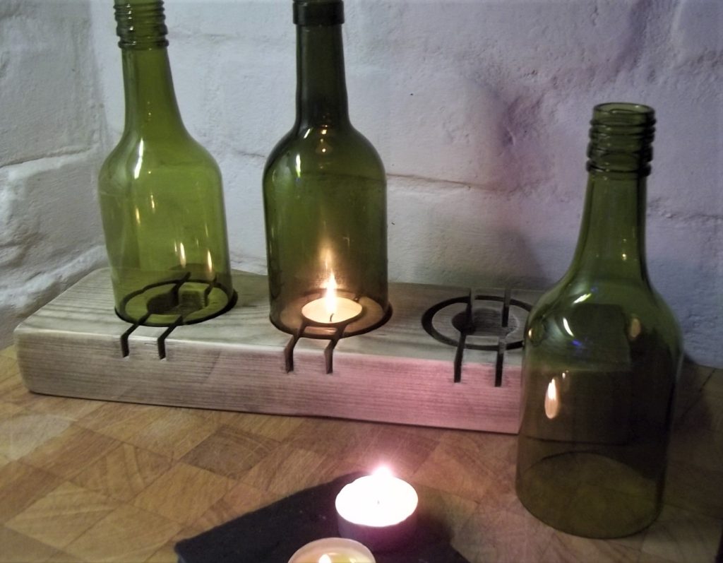 Triple Chunky Tealight Holder and Wine Bottle Estuary Home
