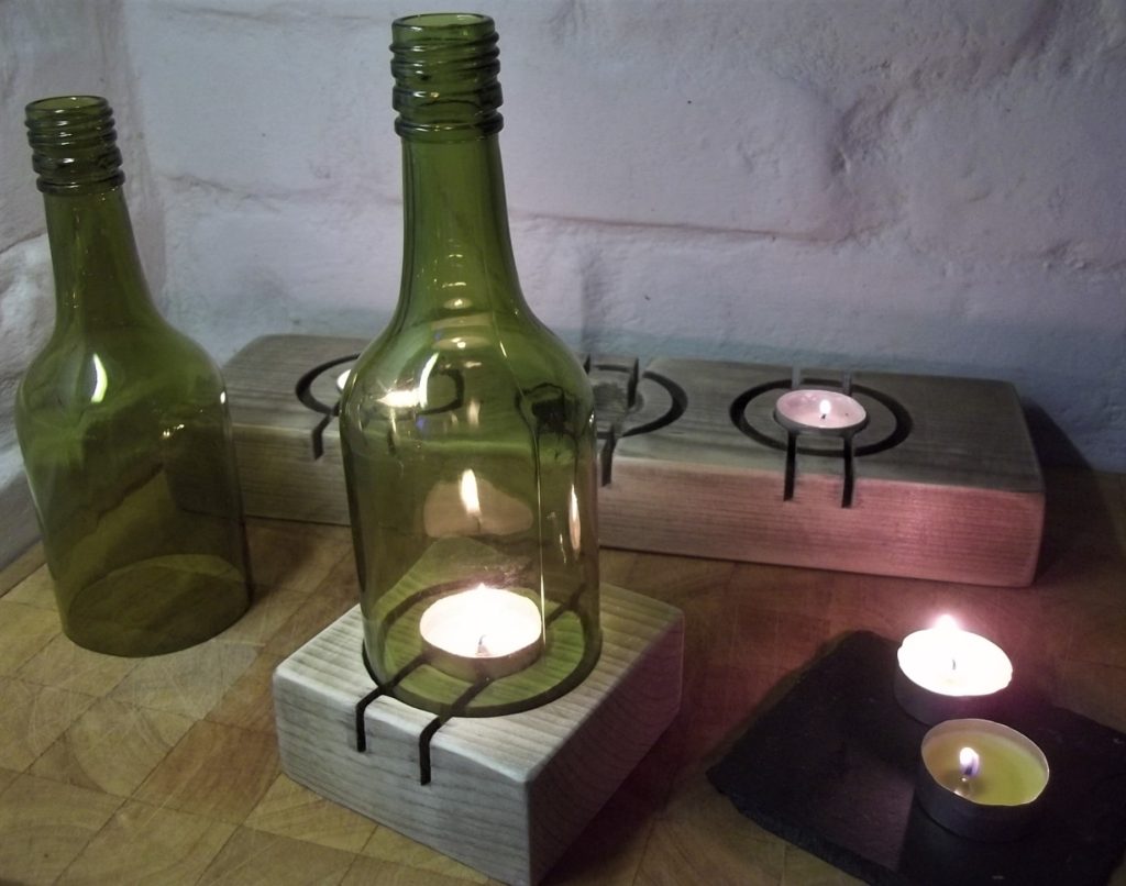 Triple Chunky Tealight Holder and Wine Bottle Estuary Home